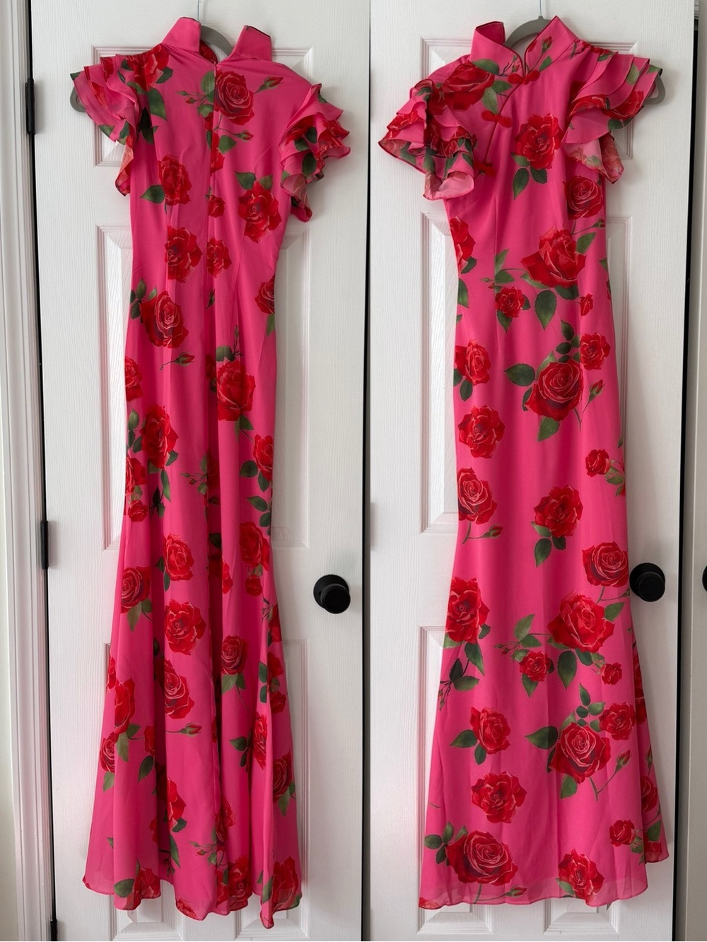 Sau Lee Sylvie Mandarin Collar Ruffle Sleeve Pink Floral Maxi Dress NEW with tag - Picture 3 of 11